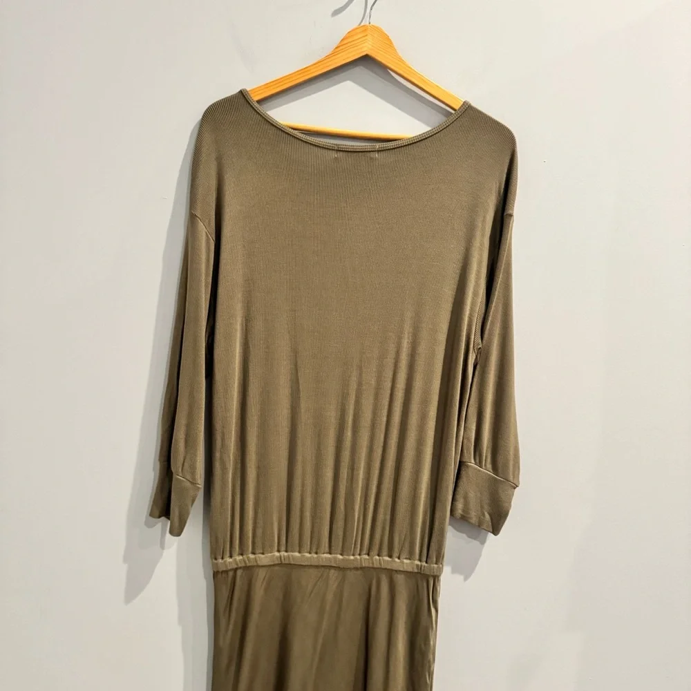 Michael Stars Nadia Mixed Fabric Satin Midi Dress in Olive Green, Size S - Picture 11 of 12